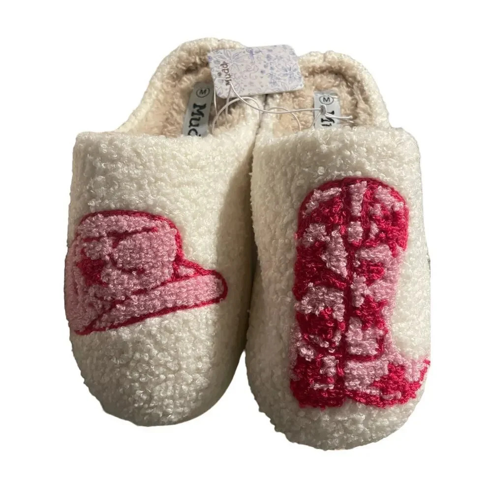 Pink cowboy cozy slippers size L